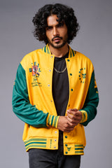 Tiger Printed Yellow & Green Varsity Jacket for Men - Go Devil