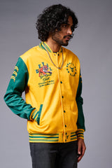 Tiger Printed Yellow & Green Varsity Jacket for Men - Go Devil