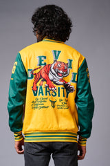 Tiger Printed Yellow & Green Varsity Jacket for Men - Go Devil