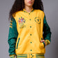 Tiger Printed Yellow & Green Varsity Jacket for Women - Go Devil