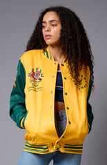 Tiger Printed Yellow & Green Varsity Jacket for Women - Go Devil