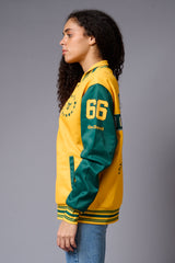 Tiger Printed Yellow & Green Varsity Jacket for Women - Go Devil