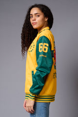 Tiger Printed Yellow & Green Varsity Jacket for Women - Go Devil