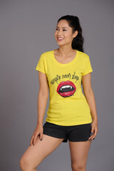 Vampire Never Sleep Printed Yellow Oversized T-Shirt for Women - Go Devil