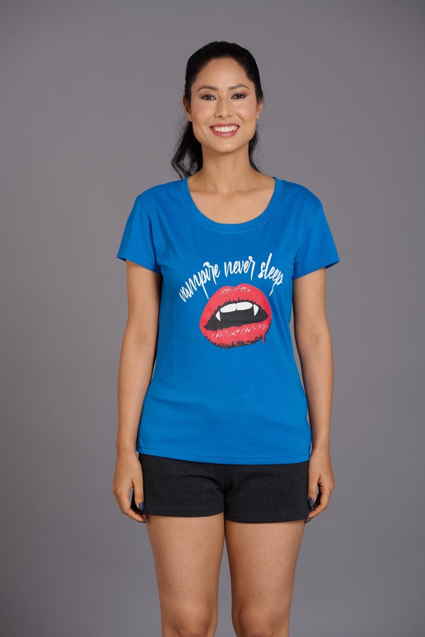 Vampire Printed Blue T-Shirt for Women - Go Devil
