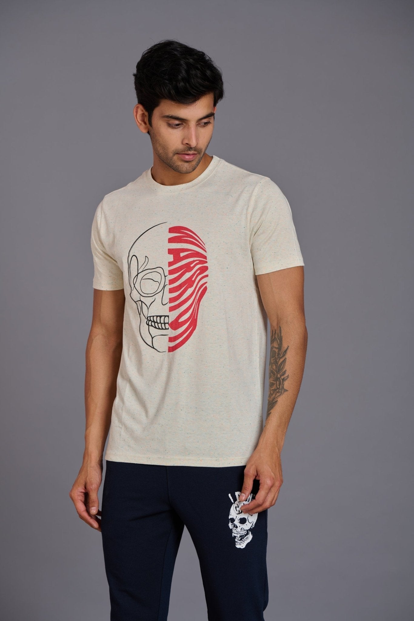 Warrior Printed Ivory T-Shirt for Men - Go Devil