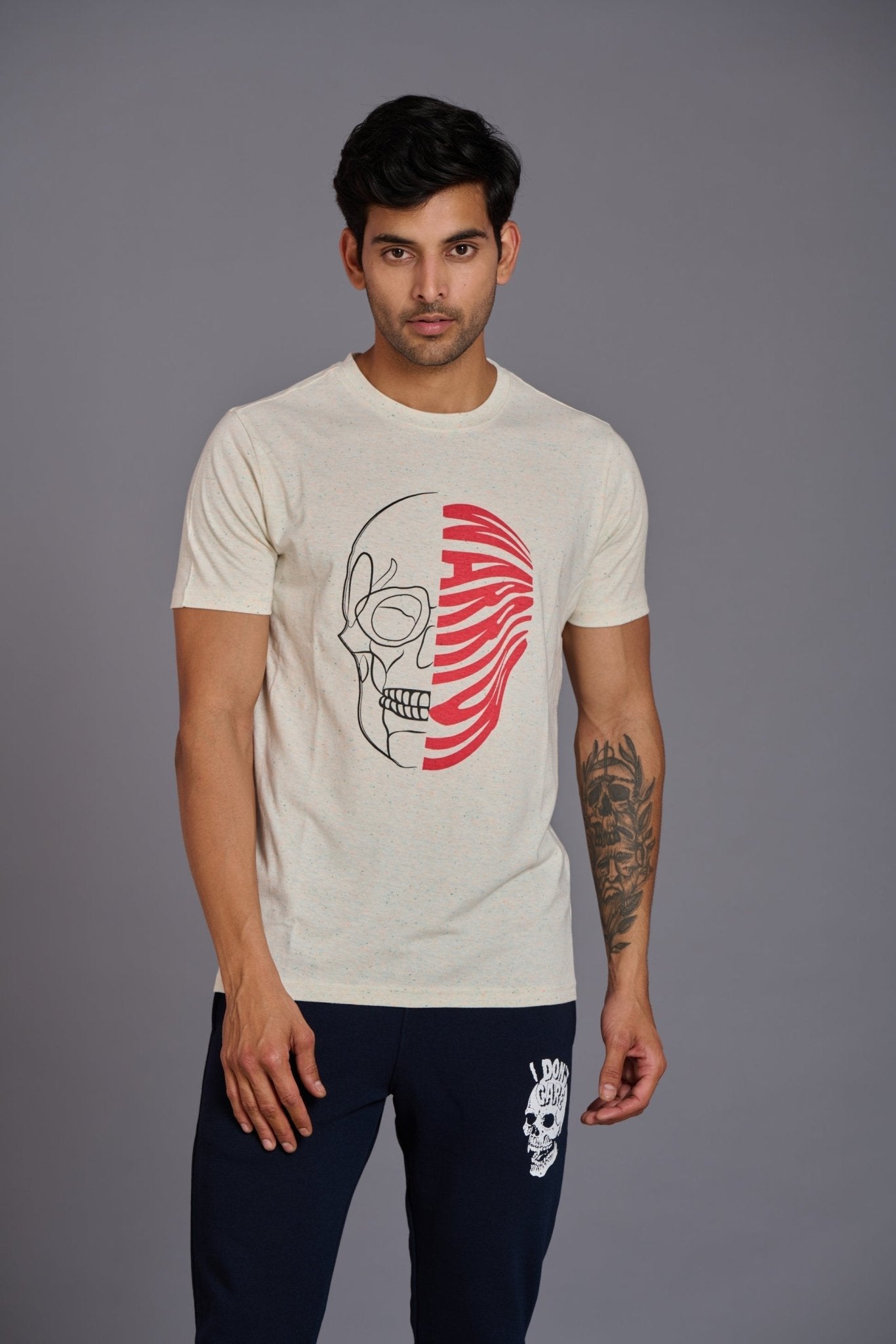 Warrior Printed Ivory T-Shirt for Men - Go Devil