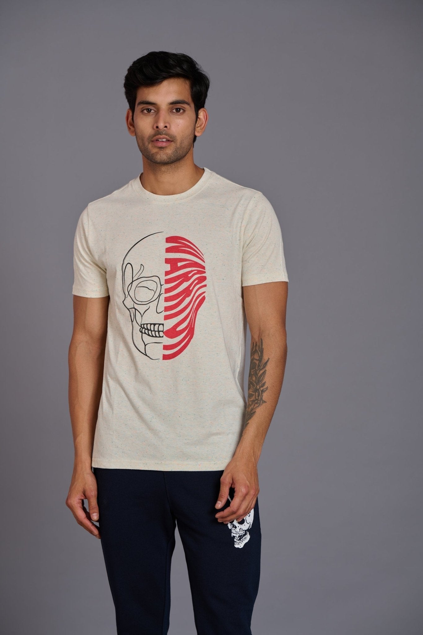 Warrior Printed Ivory T-Shirt for Men - Go Devil