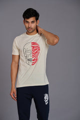 Warrior Printed Ivory T-Shirt for Men - Go Devil