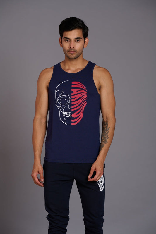 Warrior Printed Navy Blue Vest (Activewear) for Men - Go Devil