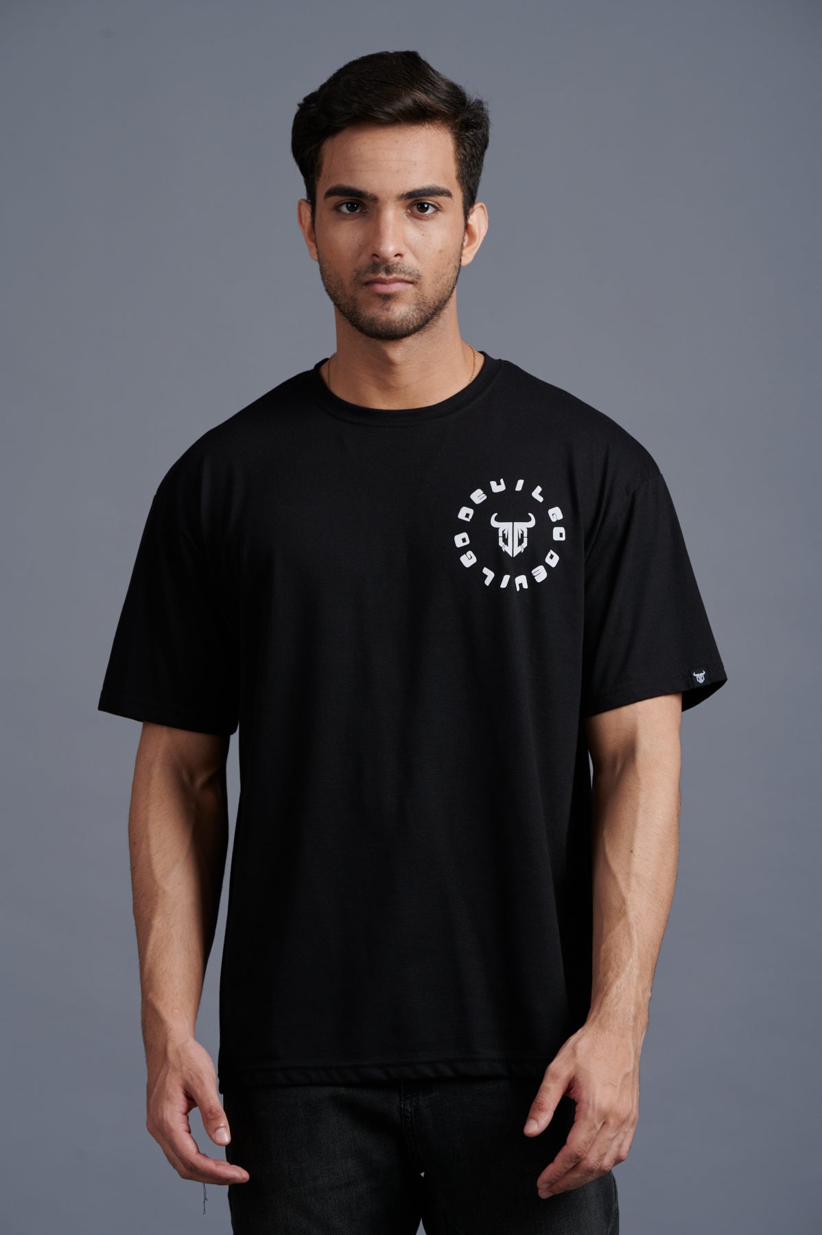 White Devil Printed Black Oversized T-Shirt for Men - Go Devil