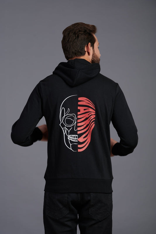 White & Red Skull Printed Black Devil Zipper Hoodie for Men - Go Devil