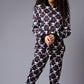 White Skull Printed Black Bomber Style Jacket with Pant Co-ord Set for Women - Go Devil