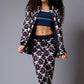 White Skull Printed Black Bomber Style Jacket with Pant Co-ord Set for Women - Go Devil