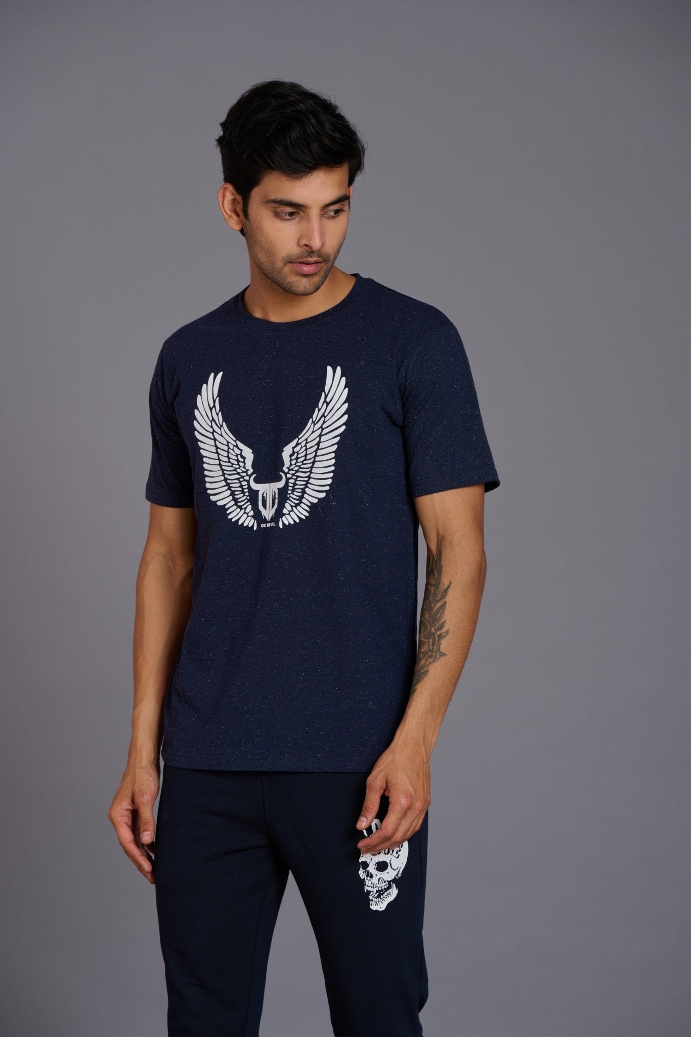 Wings Printed Go devil Navy Blue T-Shirt for Men - Go Devil