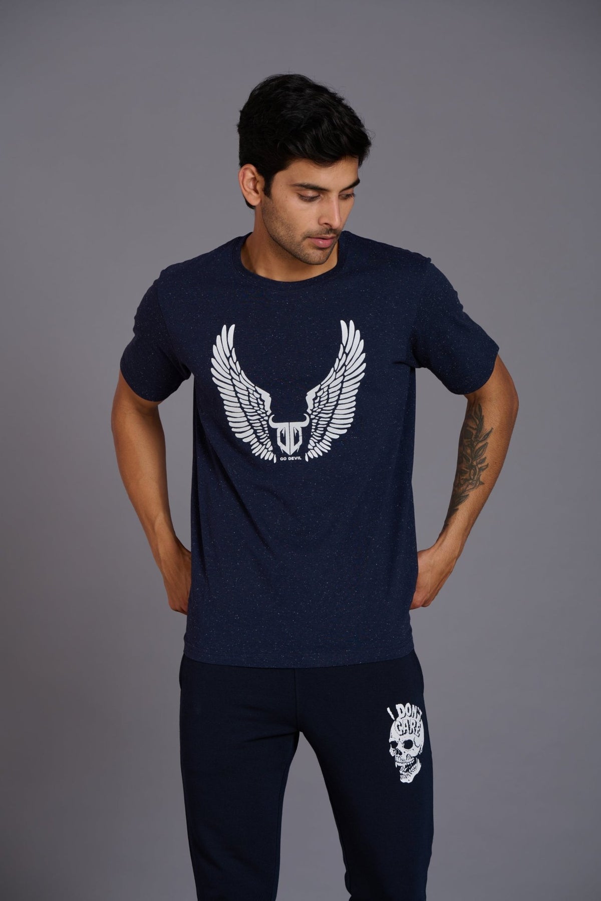 Wings Printed Go devil Navy Blue T-Shirt for Men - Go Devil