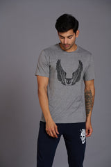 Wings Printed Grey T-Shirt for Men - Go Devil