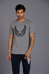 Wings Printed Grey T-Shirt for Men - Go Devil