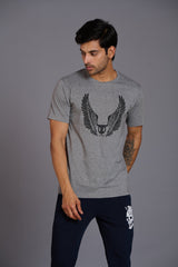 Wings Printed Grey T-Shirt for Men - Go Devil