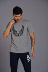 Wings Printed Grey T-Shirt for Men - Go Devil