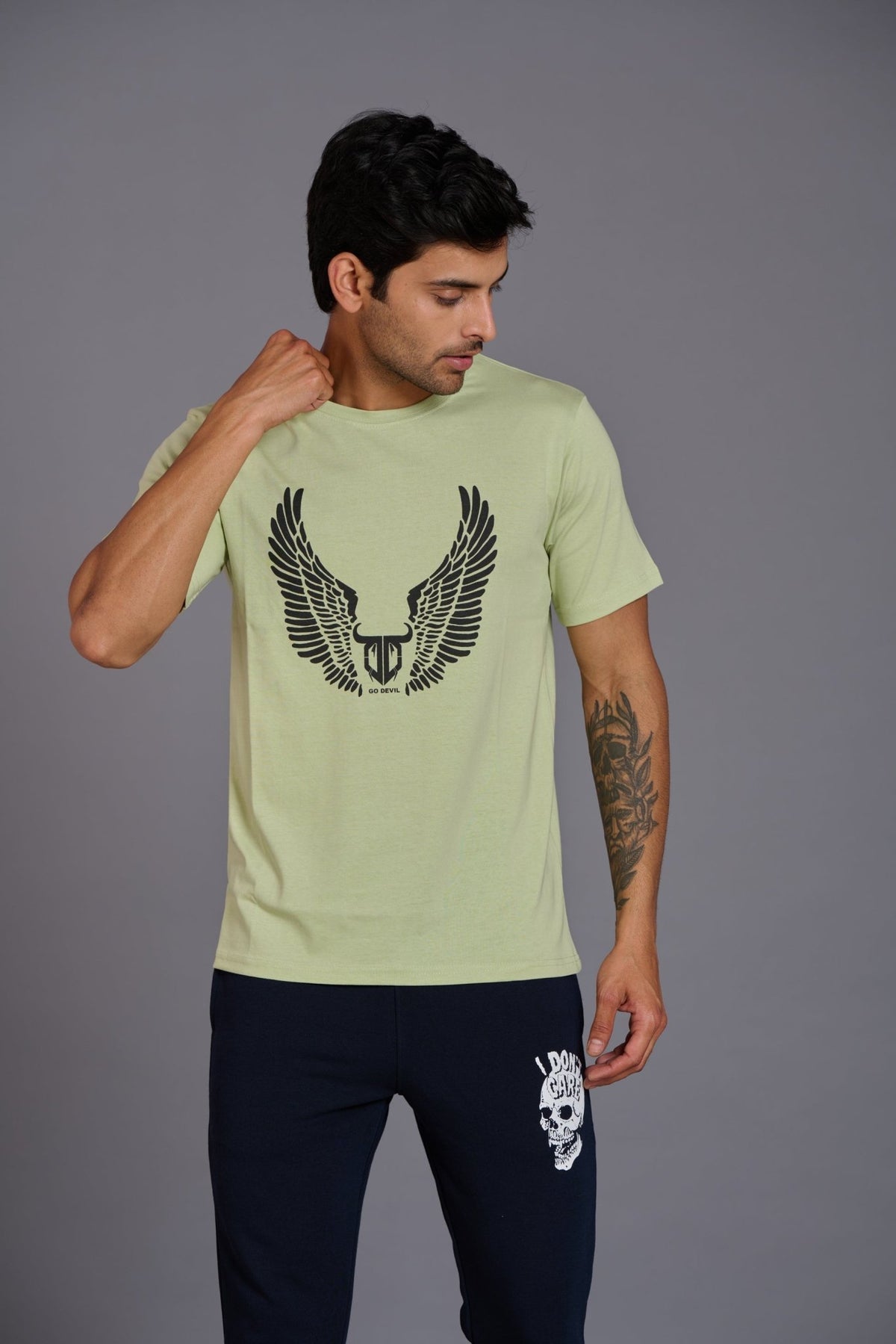 Wings Printed Mint Green T-Shirt for Men - Go Devil