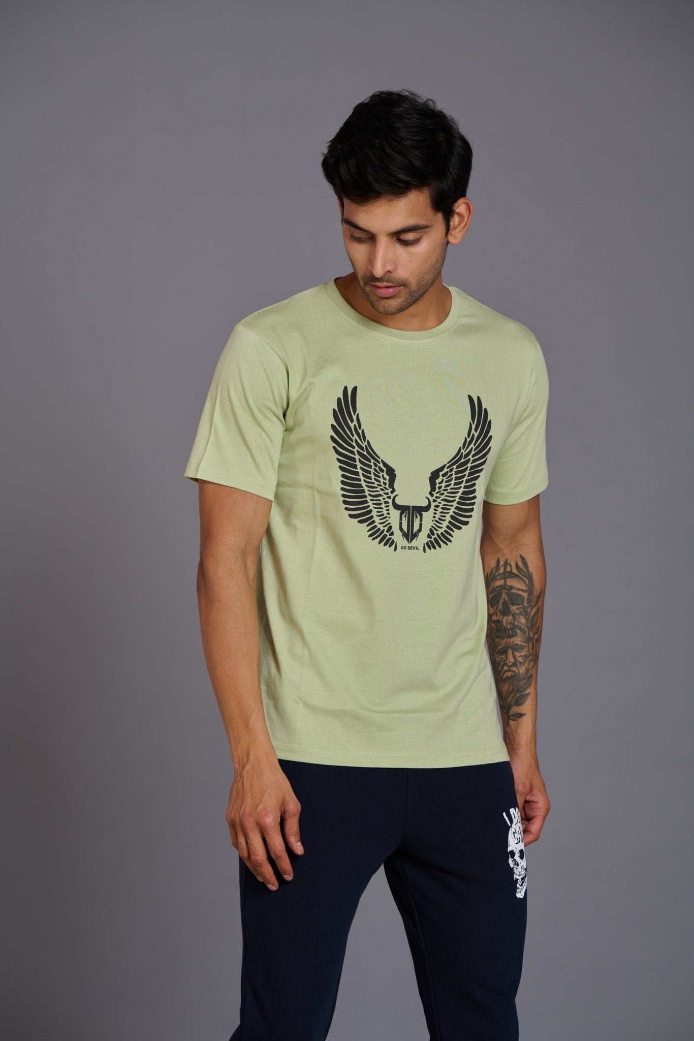 Wings Printed Mint Green T-Shirt for Men - Go Devil