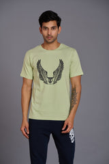 Wings Printed Mint Green T-Shirt for Men - Go Devil