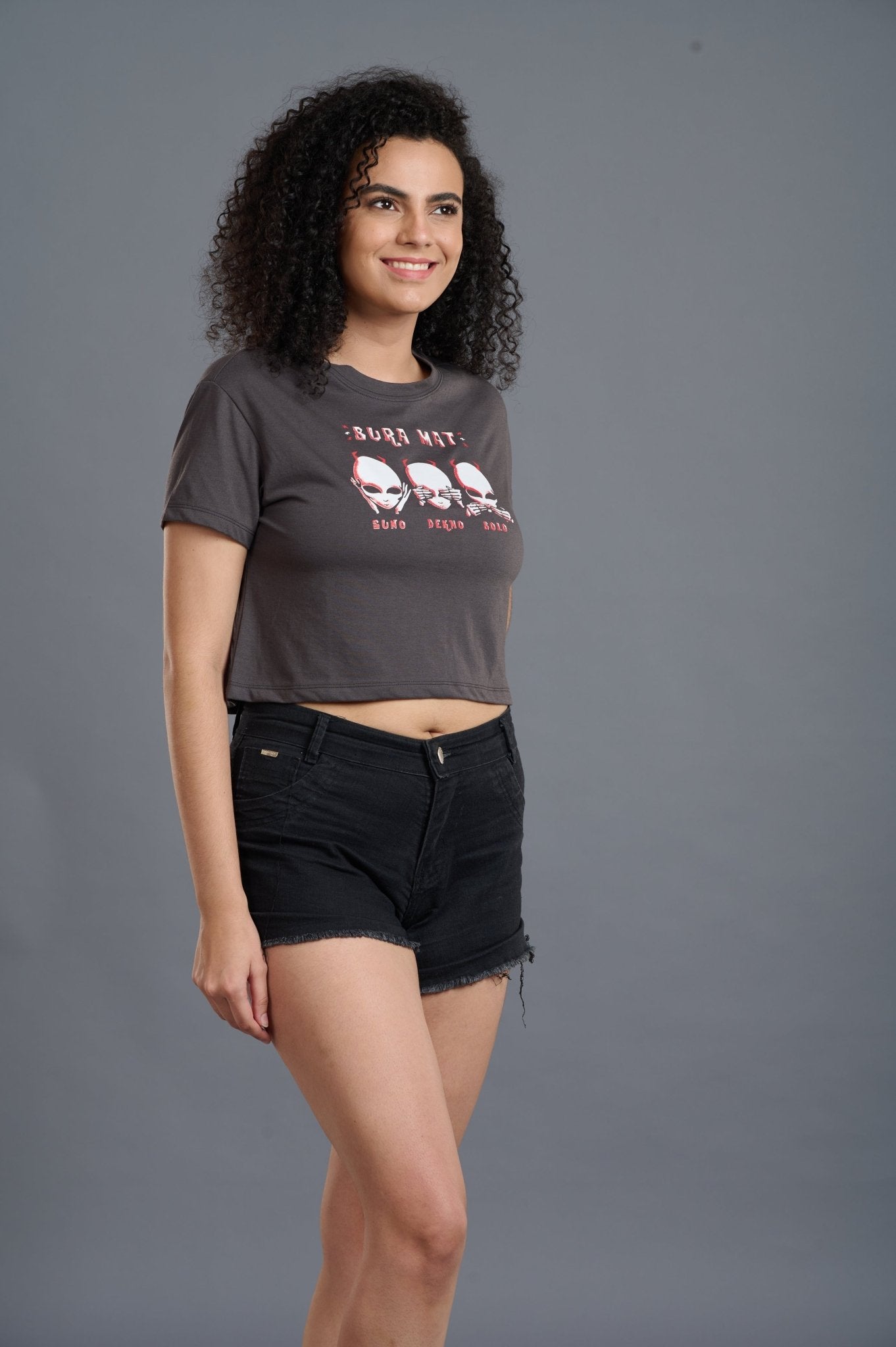 Wise Devil (Dark Grey) Crop-Top for Women by Go Devil - Go Devil