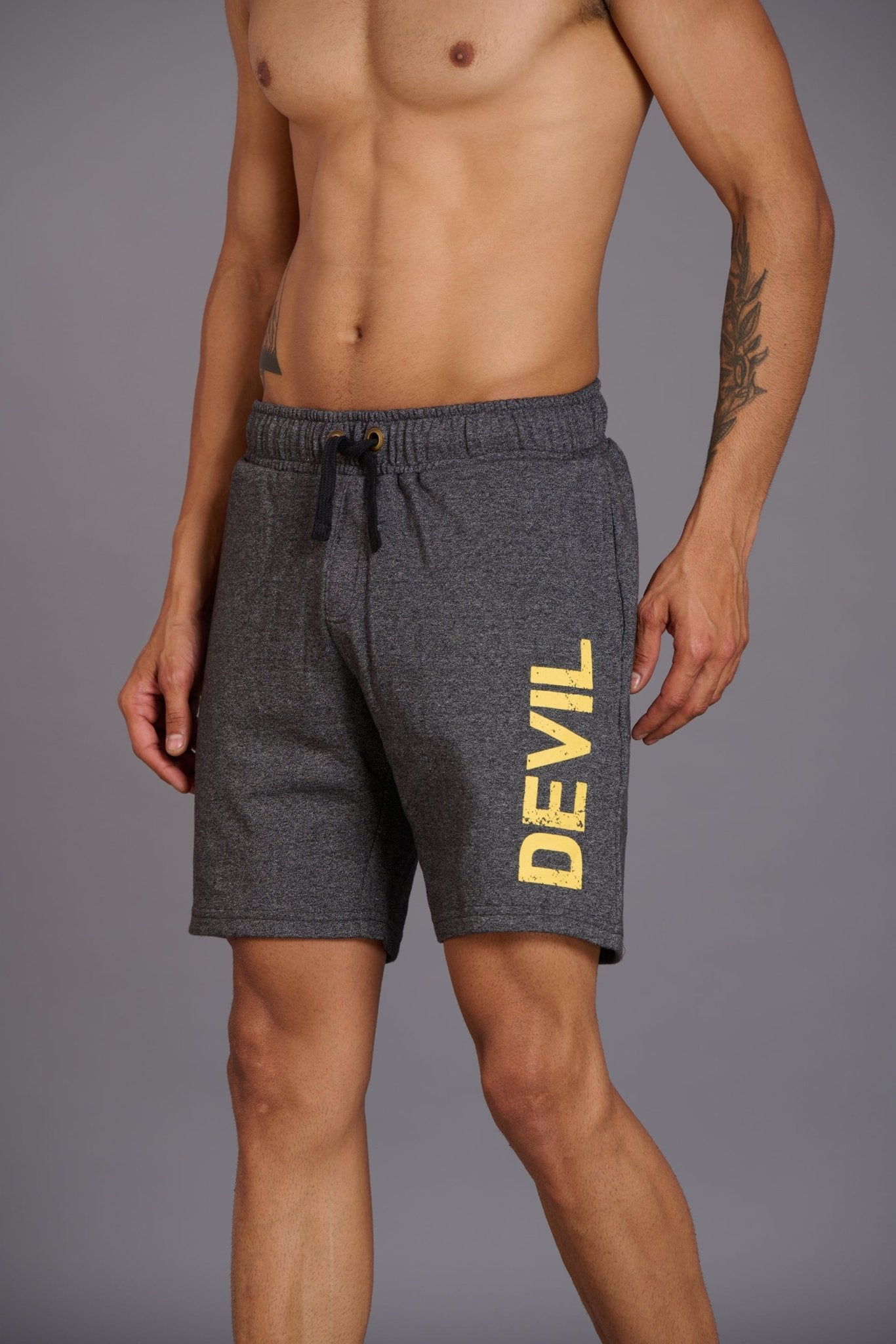 Yellow Devil Printed Grey Shorts for Men - Go Devil