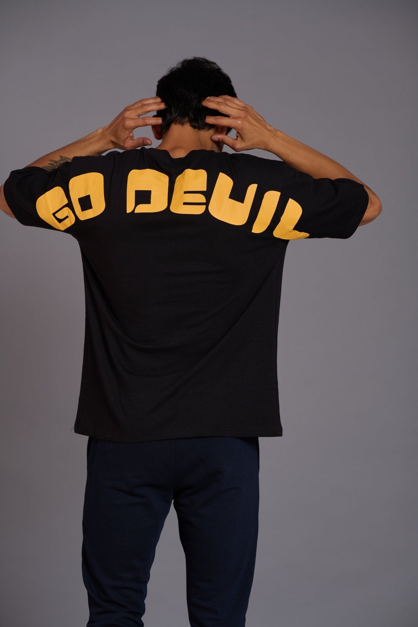 Yellow Go Devil Printed Black Over Size T-Shirt - Go Devil