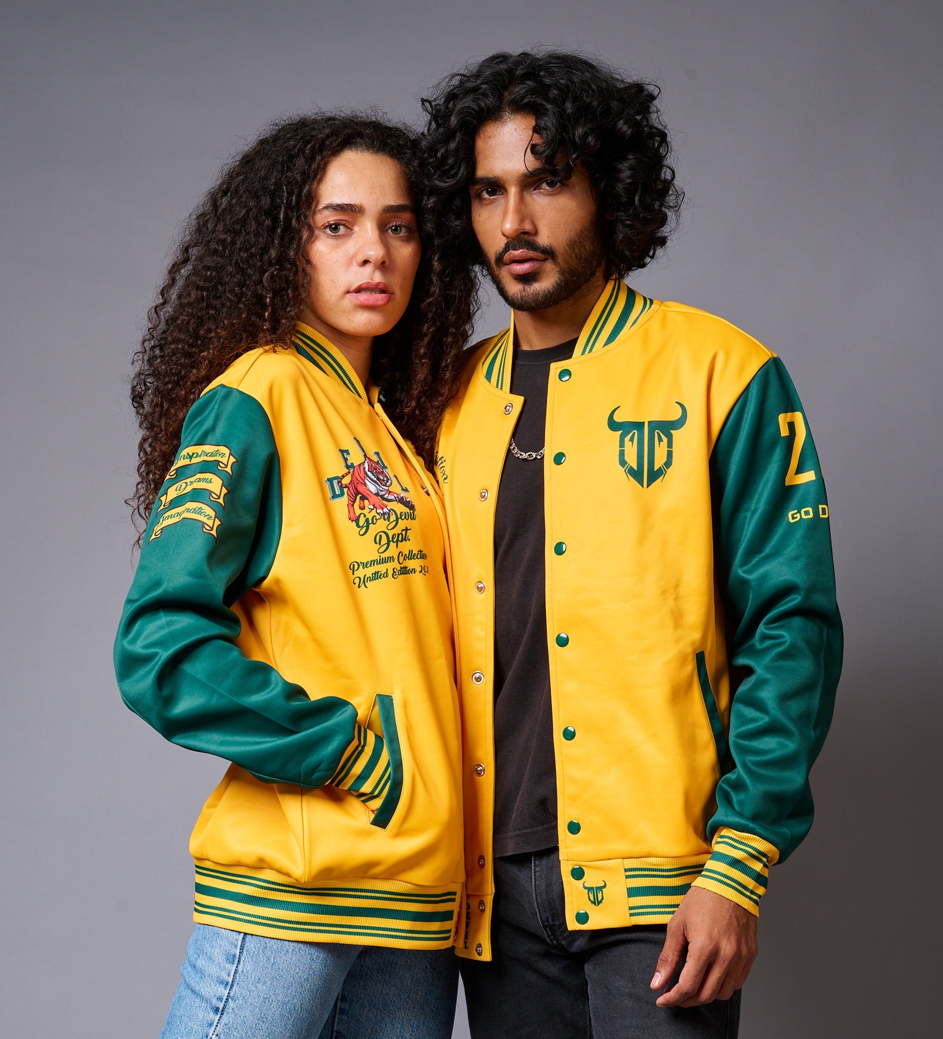 Yellow Green Couples Coord Varsity Jacket Coord – Go Devil