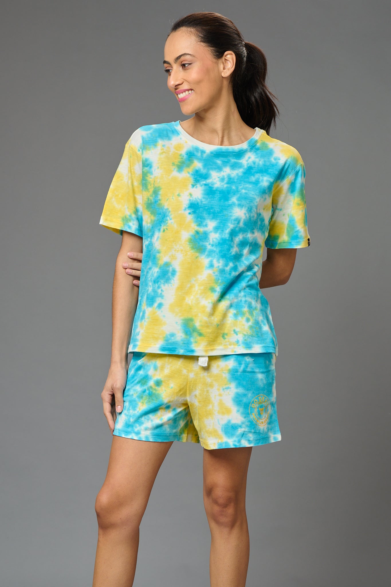 Yellow & Sky Blue Co-ord Set for Women - Go Devil