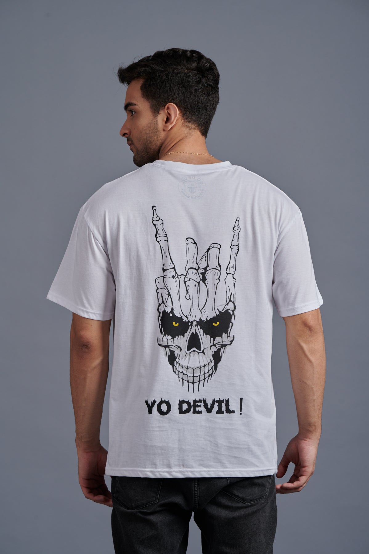 Yo Devil! Printed Oversized White T-Shirt for Men - Go Devil