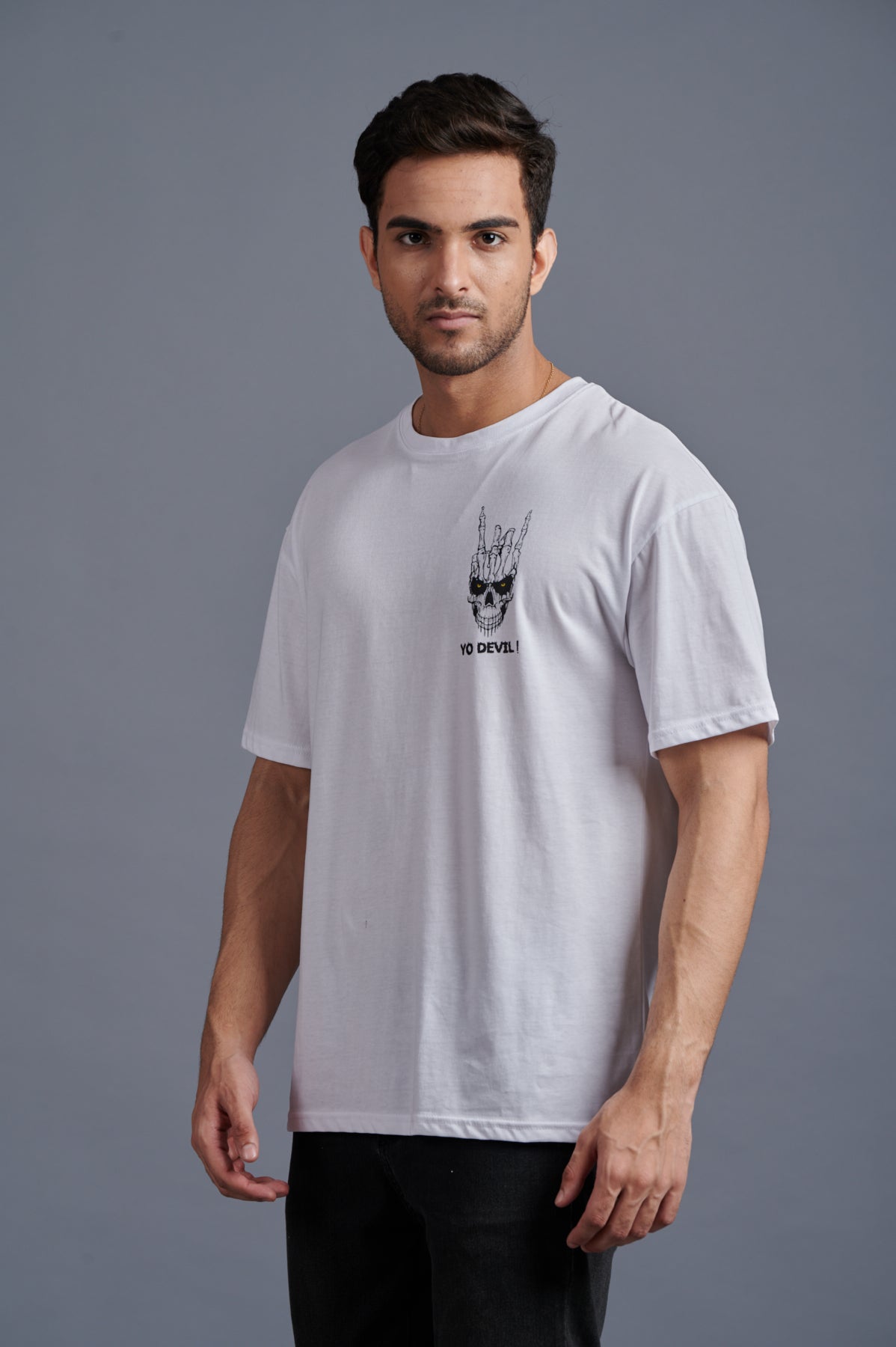 Yo Devil! Printed Oversized White T-Shirt for Men - Go Devil