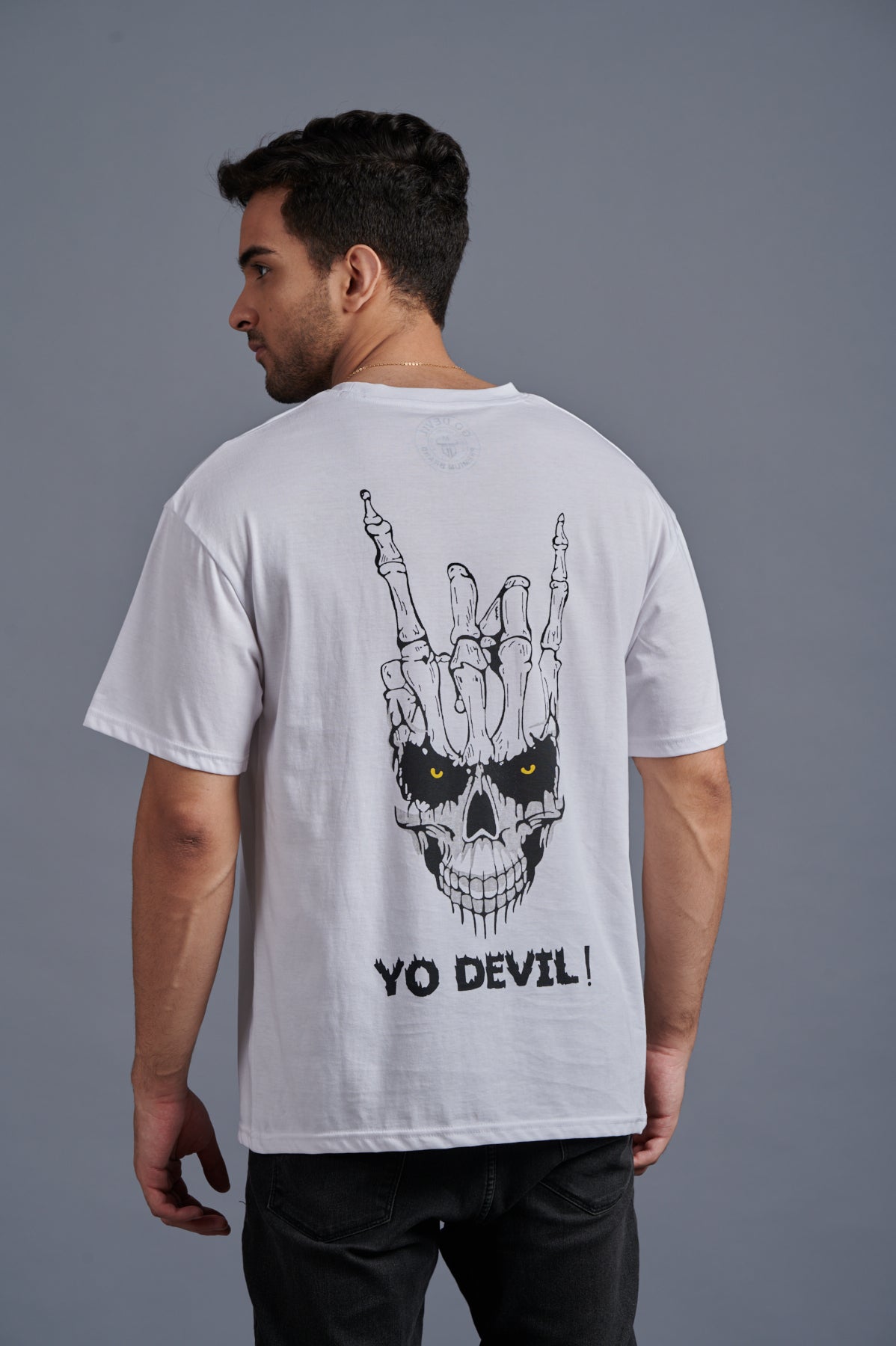 Yo Devil! Printed Oversized White T-Shirt for Men - Go Devil