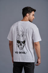 Yo Devil! Printed Oversized White T-Shirt for Men - Go Devil