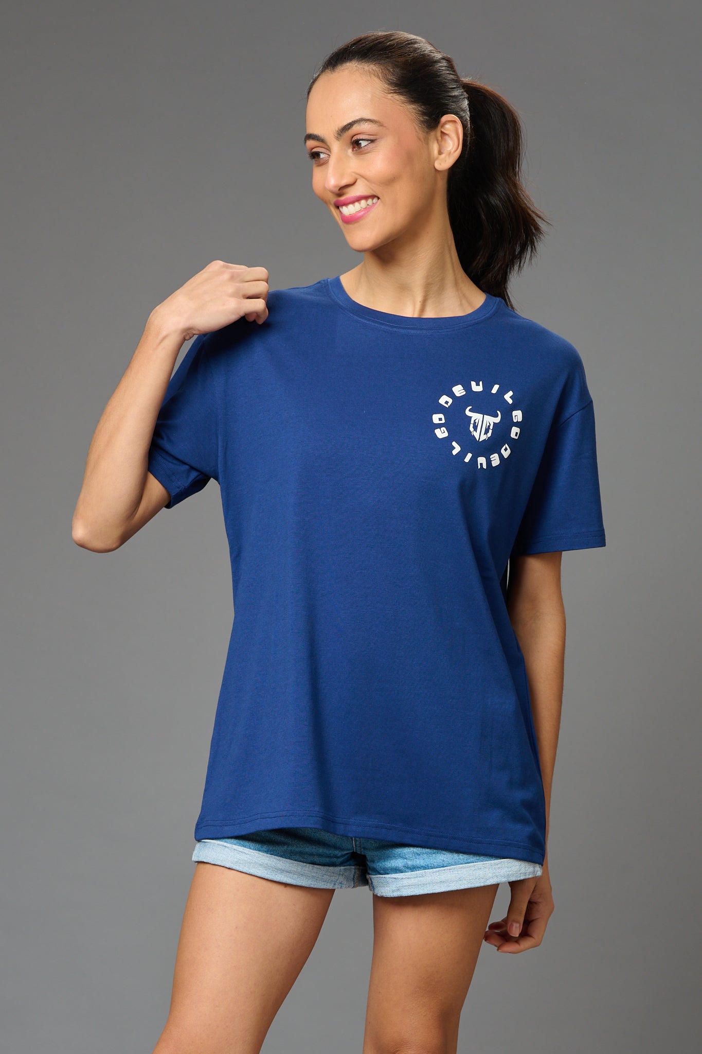 You are Always Loved Printed Blue Oversized T-Shirt for Women - Go Devil