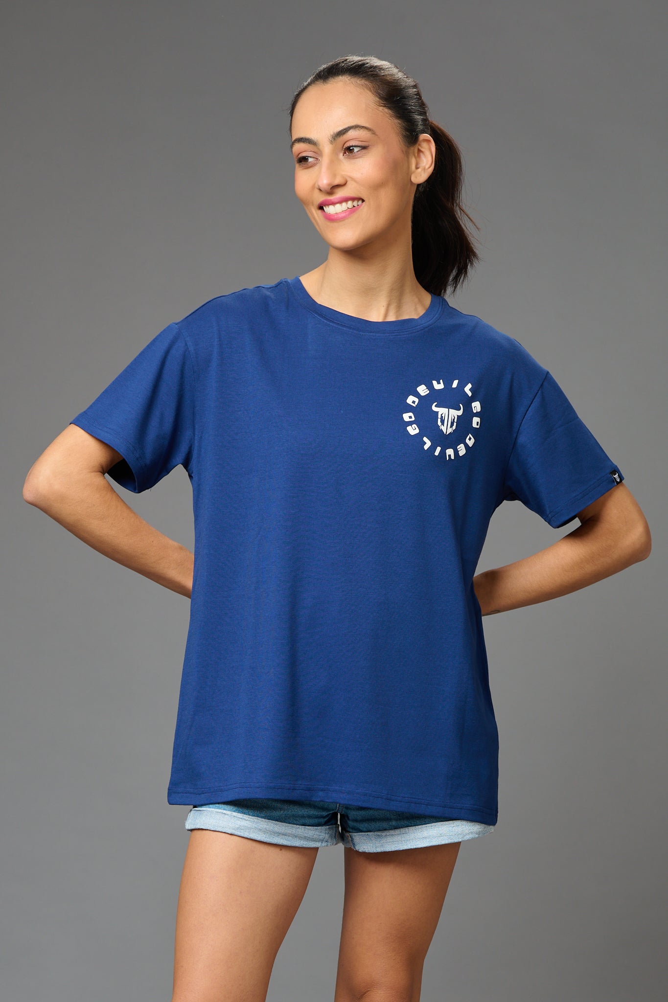 You are Always Loved Printed Blue Oversized T-Shirt for Women - Go Devil